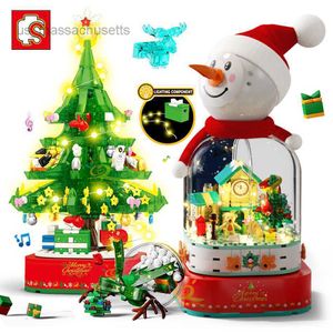 Brinquedo de Natal Sembo Tema de árvore de Natal de Natal Caixa de música Bloco Cidade Amigos Snow House B Papai Noel Toys para crianças Xmas L221110