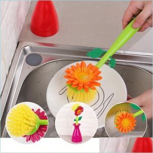 Cleaning Brushes Sun Flower Kitchen Brush Plastic Bathroom Cleaning Pot Pan Ceramic Tile Tool Home Practical Drop Delivery Garden Ho Dhhu0