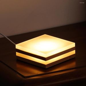 Luci notturne Portalampade luminose a LED in legno massello Portalampade creativi in legno Ornamenti Bottiglie USB Basi Luce