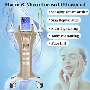 Salon Kullanım Çift tutamaçlar Zayıflama Hifu RF Radyo Frekansı Ultrason Yüz Göz Kapağı Yüz Kaldırma Kırışıklık Çıkarma Vücut Şekli Yüz Kaldırma Cilt Sıkma Makinesi