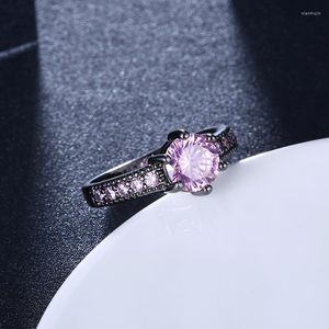 Wedding Rings Fashion For Women Cute Style Engagement Pink Blue Cubic Zircon Ring Ladies Jewelry Black Color Female Lady