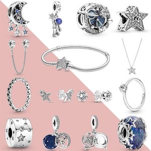 Star Collection Silver Dangle Charms Stud Earring Rings Clip Charm Necklace Safty Chain Fit Original Pandora Bracelet DIY300T