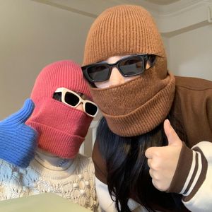 Boinas tricotadas chapéu de lã feminino máscara de outono e inverno pulôver gorro de montaria engraçado protetor de ouvido balaclava