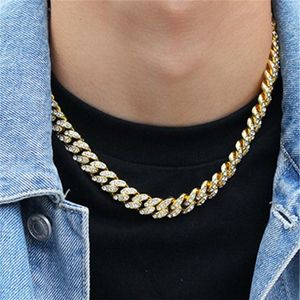 12mm Hip Hop Jewelry Cuban Link Chain Mens Gold Necklace Designer Chain for Man Diamond Iced Out Alloy Chains Österrikiska strass Långt T