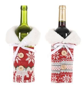 Criativo natal garrafa de vinho capa feliz natal champanhe cerveja malha capas camisola decoração para casa ornamentos presente natal feliz ano novo