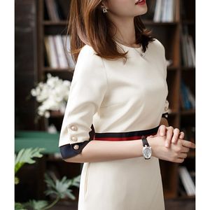 Elegant O Neck Dresses Women Office Lady Formal Business Work Slim Pencil Dress Clothes Plus Size