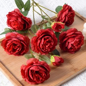 Simulation Artificial Fake Flowers 3 Head Spring Exquisite Peony Home Living Room Dining Table Wedding Decoration