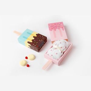 Новые 50шт -мороженое подарочные коробки Свадебная вечеринка конфеты Candy Box Cartoond Bag Сумка для детей Favormbox 6.7 x10.2x2.7cm Голубое розовое печенье коробки