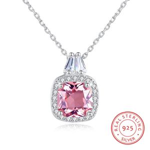 Collane con ciondolo quadrato in argento sterling 925 con catena a maglie per regali da donna, gioielleria raffinata, collari con pietre preziose di morganite