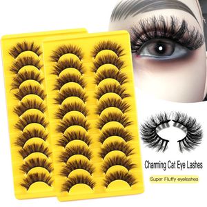 Naturliga falska ögonfransar 3D Cat Eye Lashes Extension wispy fluffy faux mink fransar dramatisk lång tjock återanvändbar ögonfrans