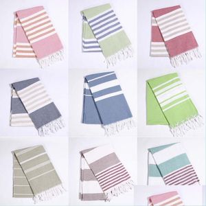 Towel Striped Cotton Turkish Sports Bath Towel Travel Gym Cam Sauna Beach With Tassels Absorbent Easy Care Towels Drop Delivery Home Dhijs