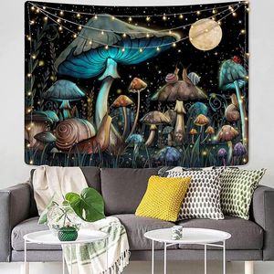 Gobelin grzybowy gobelin anime księżyc tło ślimak śliczny sypialnia estetyczna ciemna natura na ścianę wiszącą plakat