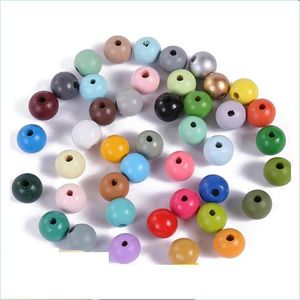 Wood 16Mm Round Big Hole Wood Bead Children Kids Colorf Wooden Charms Chamed Beads For Beaded Bracelet Necklace Jewelry Making Drop D Dhuy8