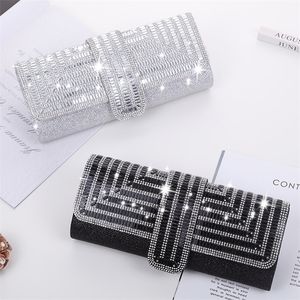 Abendtaschen Schwarz Clutch Geldbörse Party Handtasche mit Strass Frauen Luxus Hochzeit Weibliche Umschlag Kette Schulter 221107