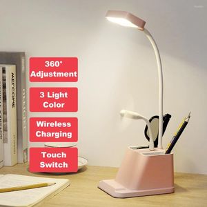 Table Lamps LED Desk Lamp 3 Levels Dimming Touch With USB Plug And Wireless Charging Function Student Study Light Book Reading