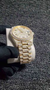 2022 New Iced Out Diamonds Watch PASS TT ETA 3255 urverk Mekaniskt Gult Guld Högkvalitativt Herr LuxuryWatch-låda inkluderar O487