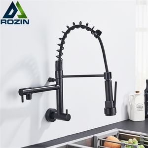Kitchen Faucets Rozin Matte Black Pull Down Faucet Single Cold Water Dual Spouts Tap 4 Colors Wall Mounted ABS Nozzle Crane 221109