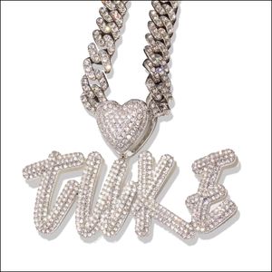 Colares de pingentes de colares pendentes de pingente de pingente gelado de colar personalizado letra de bolha personalizada 18k Gold Sier Hip Hop Diamond Chain para otyas