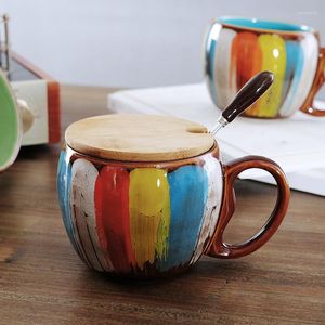 Tazze in ceramica tazza 350 ml creativa colorata moderna pittura moderna tazza di latte da tè da tè con mobili da ufficio a cucchiaio coperchio