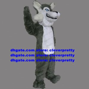 Long Fur Timber Grey Wolf Mascot Costume Husky Dog Personaggio dei cartoni animati per adulti Showtime Stage Puntelli Attività del club zx126