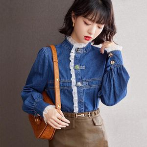 Camicette da donna cowboy donna di moda coreana 2022 maniche lunghe blu ufficio indossano camicie formali da donna busas para mujer tops