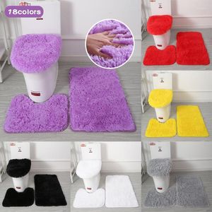 Tuvalet koltuğu kapaklar 3pcs/ set düz renk kadife banyo paspas kabarık kıllar banyo halılar modern kapak kapağı yumuşak peluş halı