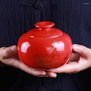 Bottiglie di stoccaggio Teiera in ceramica di grandi dimensioni Magazzino creativo Confezione regalo sigillata fiore nero Pu'er per uso domestico