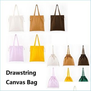 Andra hushållsorganisationer Blank DString Canvas Bag Ryggsäck Rope PLING STORAGE PAGS DIY TOT CHOP LEVERING HOME GARDEN DH2NX