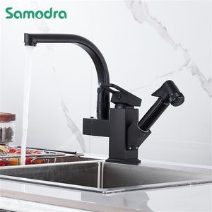 Kitchen Faucets kitchen Sink Black Deck Mounted Flexible Pull Out Mixer Tap Cold Spring Spout Chrome Silver 221109