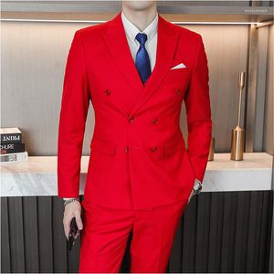 Erkek Suit Boutique 6xl Blazer Yelek Troşürleri İtalyan Tarzı Zarif Çift Kırıltık Moda İş 10 Renk İsteğe Bağlı Resmi 3 Parçalı Set