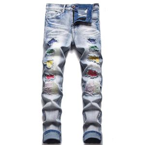 Toptan 2029 Erkek Kot Tasarımcı Kot Portped Biker Slim Fit Motosiklet Denim Erkekler Moda Jean Mans Pants Hommes Pour Hommes #822