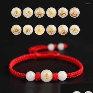 Bracelets de charme Bracelets chineses zodíaco de bracelete unissex de mão vermelha trançada trazida traga luminosa pedra luminosa ajuste dhsti