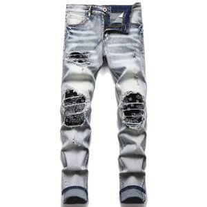 Оптовая торговля 2025 мужские джинсы дизайнерские джинсы расстроенные рваные байкерские мотоциклетные джинсовые ткани для мужской моды джинсовые штаны Pour Hommes #822