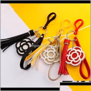 Keychains Lanyards 8 Styles Valentines Day Flower Keychain Tassel Leather TrinKet Key Rings for Holder Purse Car Bag Pendant Handb Otyex