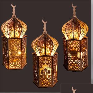 Inne impreza świąteczna dostarcza islam Ramadan Drewen Craft Dekoracja DIY Lighthouse Ornaments Mubarak Eid Party Table Top Dekoracja DHW8E