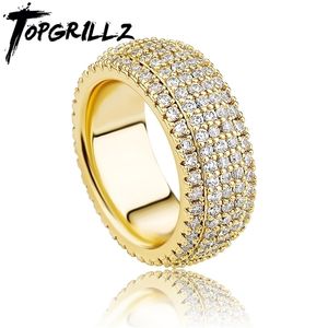 Anéis de banda TOPGRILLZ anel de zircônia de 5 camadas completo micropave cúbico de alta qualidade hip hop joias da moda para homens e mulheres 221109