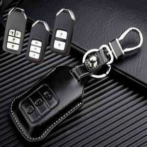 Läderbilsnyckelfödning för Honda HRV CR V Crosstour Accord Odyssey Smart Remote Keyless Key Case Holder Accessories174m