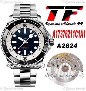 TF Superocean 44 ETA A2824 Automatic Mens Watch A17376A31L1A1 Черная керамическая рамка Blue White Dial Bracelet Bracelet Super Edition Watches Puretime D4