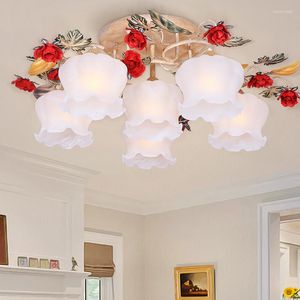 Ceiling Lights Pastoral Lamp Living Room Handmade Iron Rose Wedding Bedroom Romantic And Warm Flower