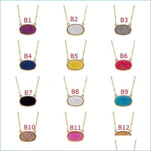 Pendant Necklaces New Resin Druzy Drusy Necklace Oval Hexagon Gold Plated Collar Jewelry For Women Party Christmas Gift Drop Deliver Dhskw
