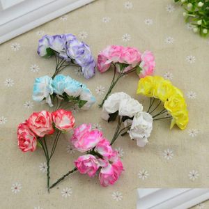 Flores decorativas grinaldas 6pcs/pacote de papel artificial rosas natal para decoração de casamento em casa acessórios falsos navidad precisam de otrgs