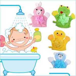 Bath Brushes Sponges Scrubbers Baby Bathroom Towel Bath Gloves With Flowers Cartoon Doublesided Kids Shower Brush Flower Drop Del Dh7Ke