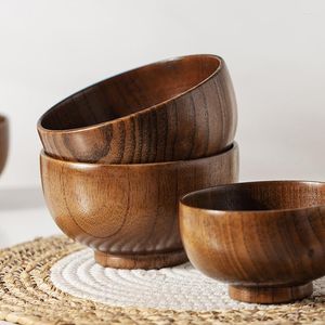 Tigelas estilo japonês estilo de madeira natural tigela de mesa de mesa para salada de frutas sopa de arroz de macarrão não quebrado facilmente quebrado