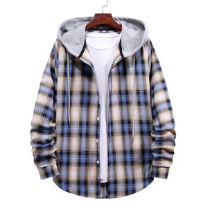 남자 캐주얼 셔츠 긴 슬리브 까마귀 재킷 격자 무늬 버튼 다운 플란넬 느슨한 셔츠 플러스 사이즈 패션