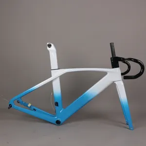 완전 숨겨진 케이블 도로 자전거 프레임 TT-X34 디스크 브레이크 에어로 토레이 카본 섬유 T1000 블루 및 흰색 그라디언트 디자인