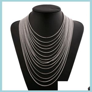 Chokery przesadzone vintage mtilayer Choker Naszyjnik długi frędzle szyi grzywnie łańcuch nadwozia Sir Gold Sier Black Mash