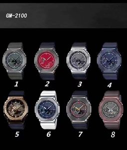 Herren-Sport-Quarz-Digitaluhr Iced Out-Uhr Abnehmbares montiertes Metallzifferblatt LED-Doppelanzeige GM Oak-Serie