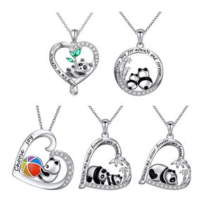 Diamond Heart Necklaces Alloy Panda Pendant Necklace Fashion Jewelry Accessories Christmas Gift