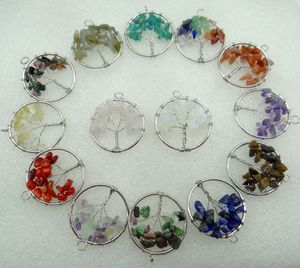Naszyjniki wiszące 30 mm naturalny mieszanka kamienna opal kwarc kryształowe lapis 7 czakra reiki leczenie drzewo życia wisiorek do majsterkowania biżuterii