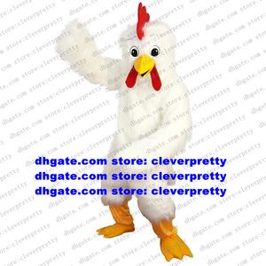 White Long Fur Chicken Chook Mascot Costume Cock Rooster Hen Chick Cartoon Character Children Program Birthday Party zx659